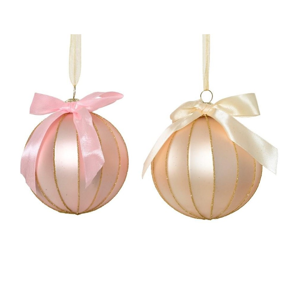 SFERE VETRO GLITTER FIOCCO D.10 2 ASSORTITI